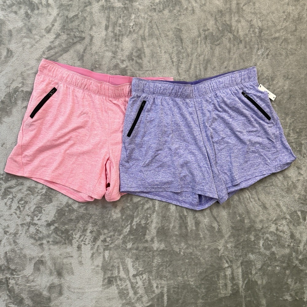 Liberty Pro Womens Sz Medium Pink Purple Zip Pocket Drawstring Shorts 2 Pack NWT